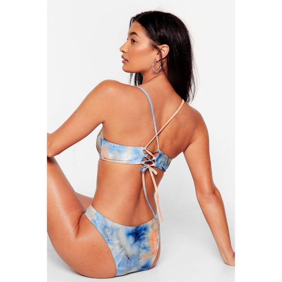 Nasty Gal Tie Dye Triangle Strappy Bikini Set Size 2 - Picture 3 of 11